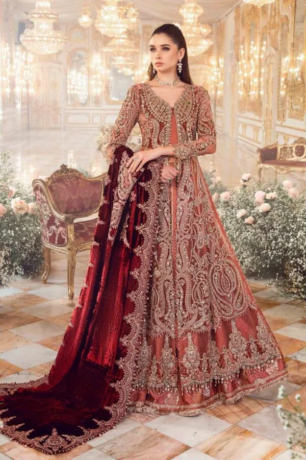 Maria B Unstitch Embroidered Salmon Pink BD-2701 - Image 3