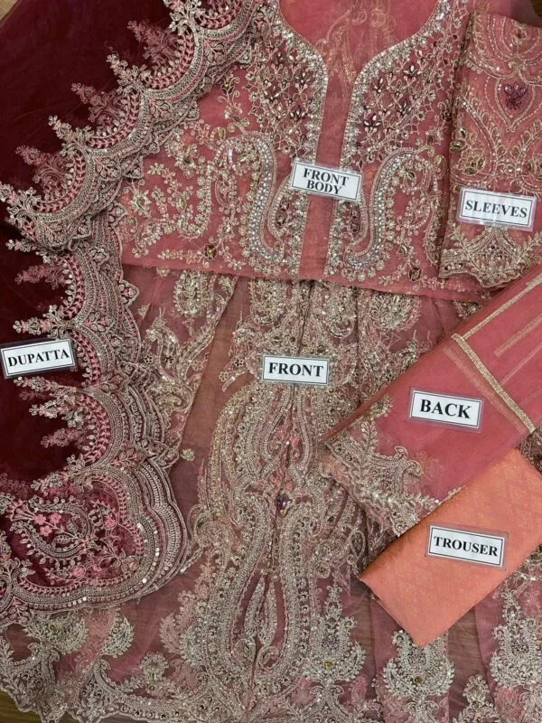 Maria B Unstitch Embroidered Salmon Pink BD-2701 - Image 4