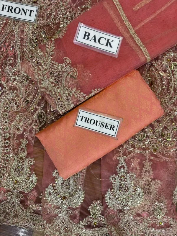 Maria B Unstitch Embroidered Salmon Pink BD-2701 - Image 6