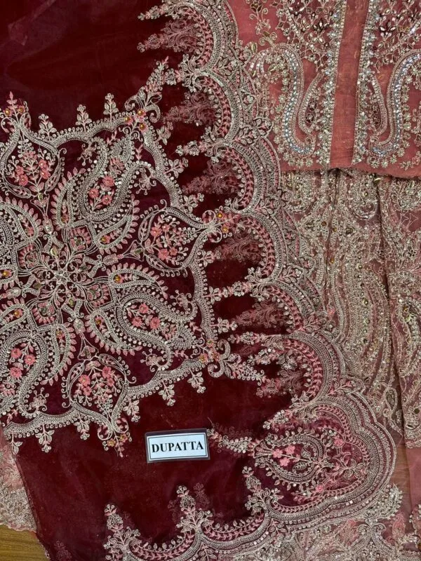 Maria B Unstitch Embroidered Salmon Pink BD-2701 - Image 5