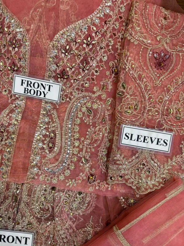 Maria B Unstitch Embroidered Salmon Pink BD-2701 - Image 7