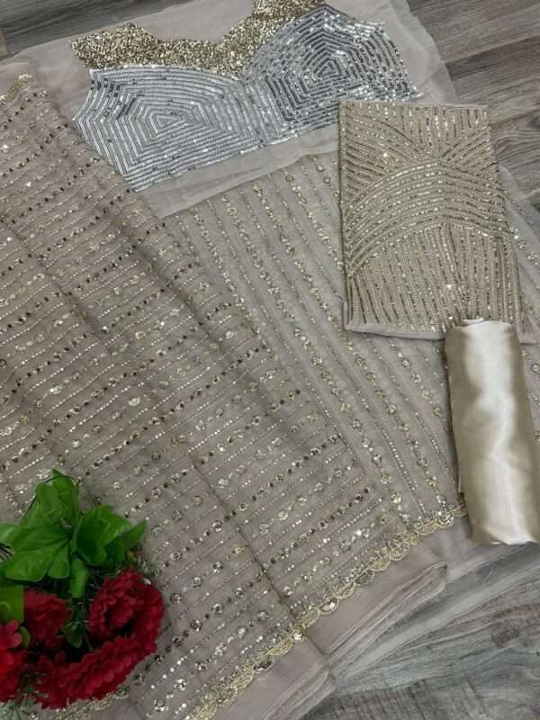Exclusive Saree Collection - Semi Pure Chiffon & Silk - (Unstitch Replica) - Image 5